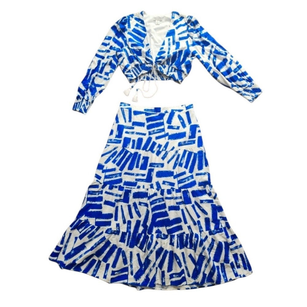 House of Harlow 1960 Linen Crop Top and Tiered Maxi Skirt Set Size M